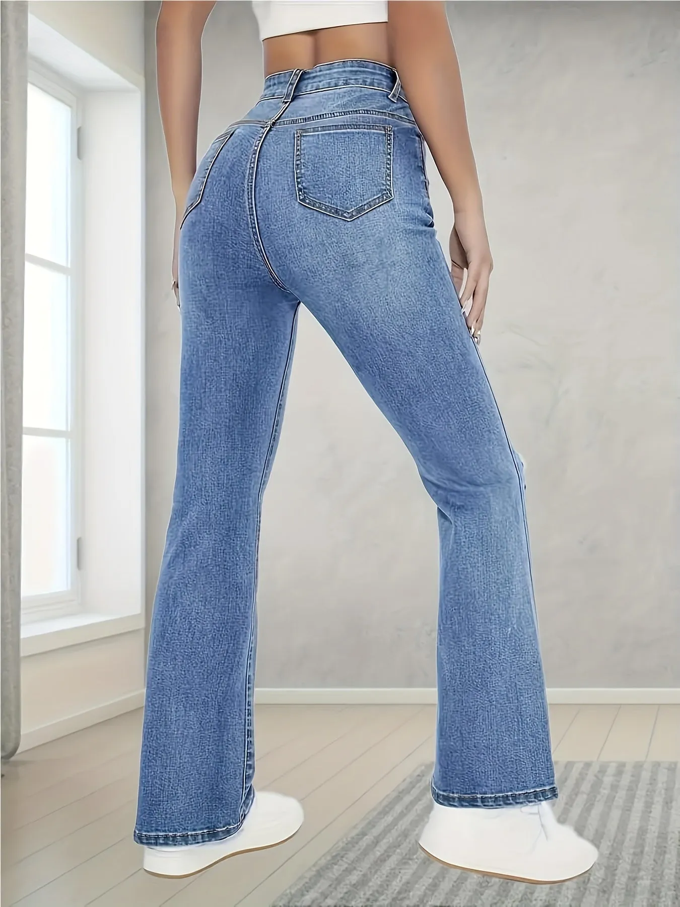 Stretchy High Waist Jeans for Women Straight Leg Denim Pants