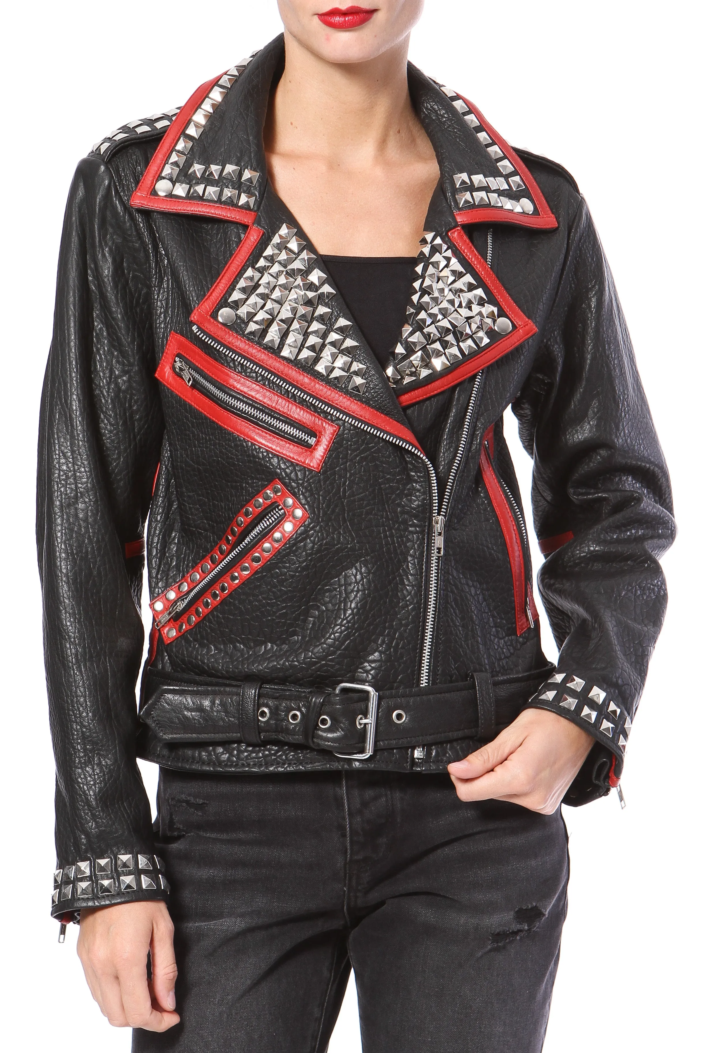 Stud & Embroidered Leather Moto