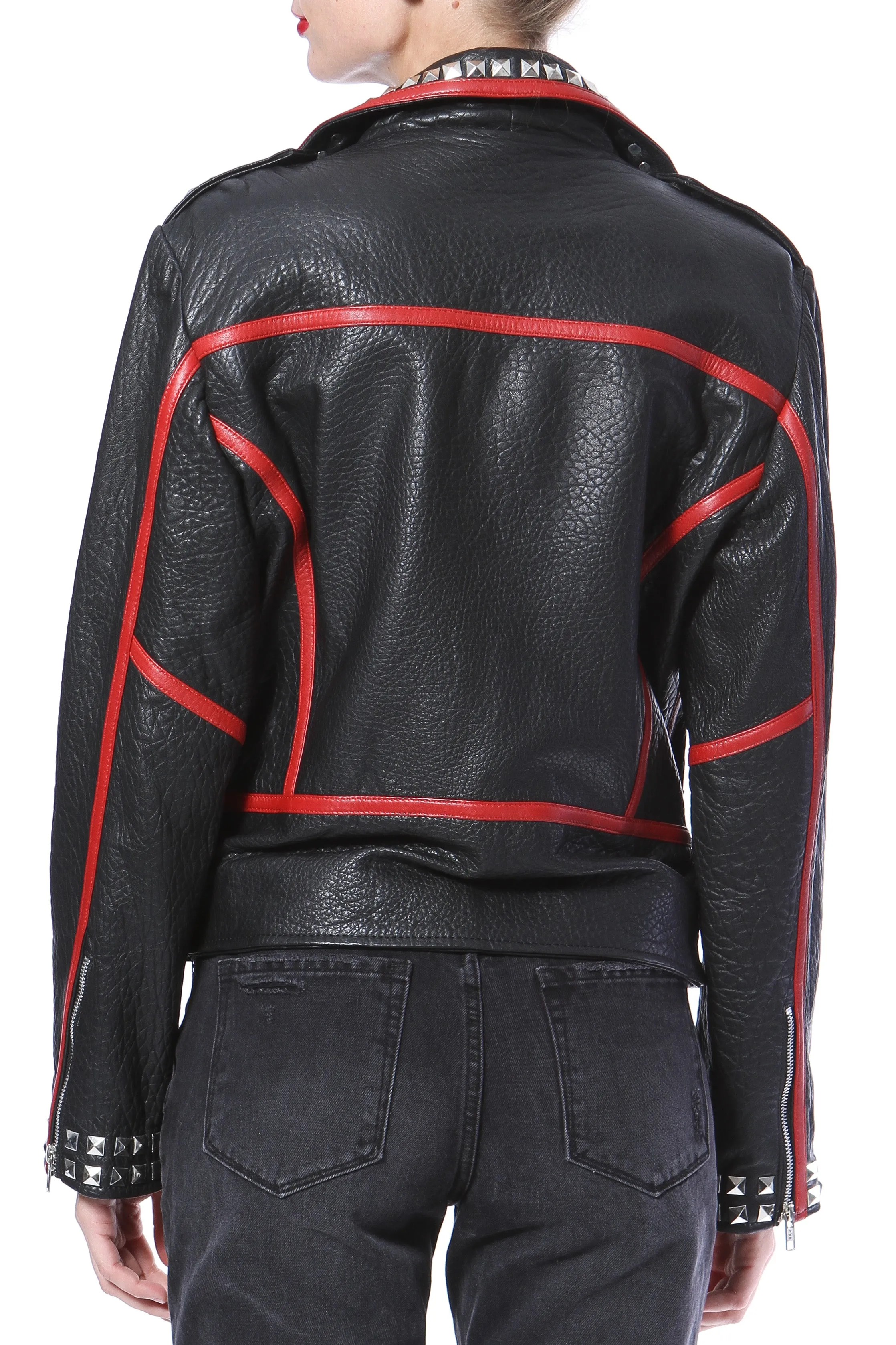 Stud & Embroidered Leather Moto