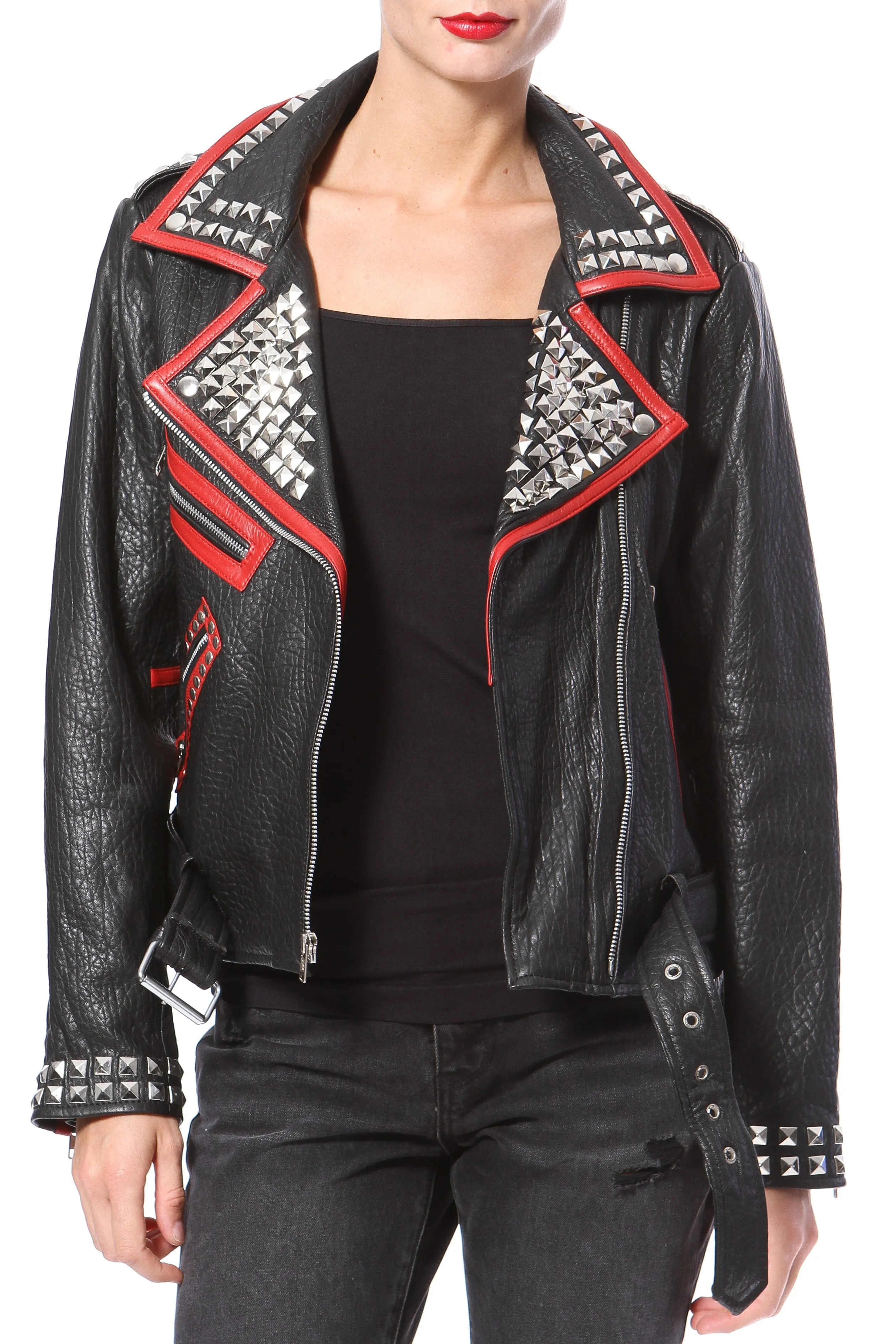 Stud & Embroidered Leather Moto