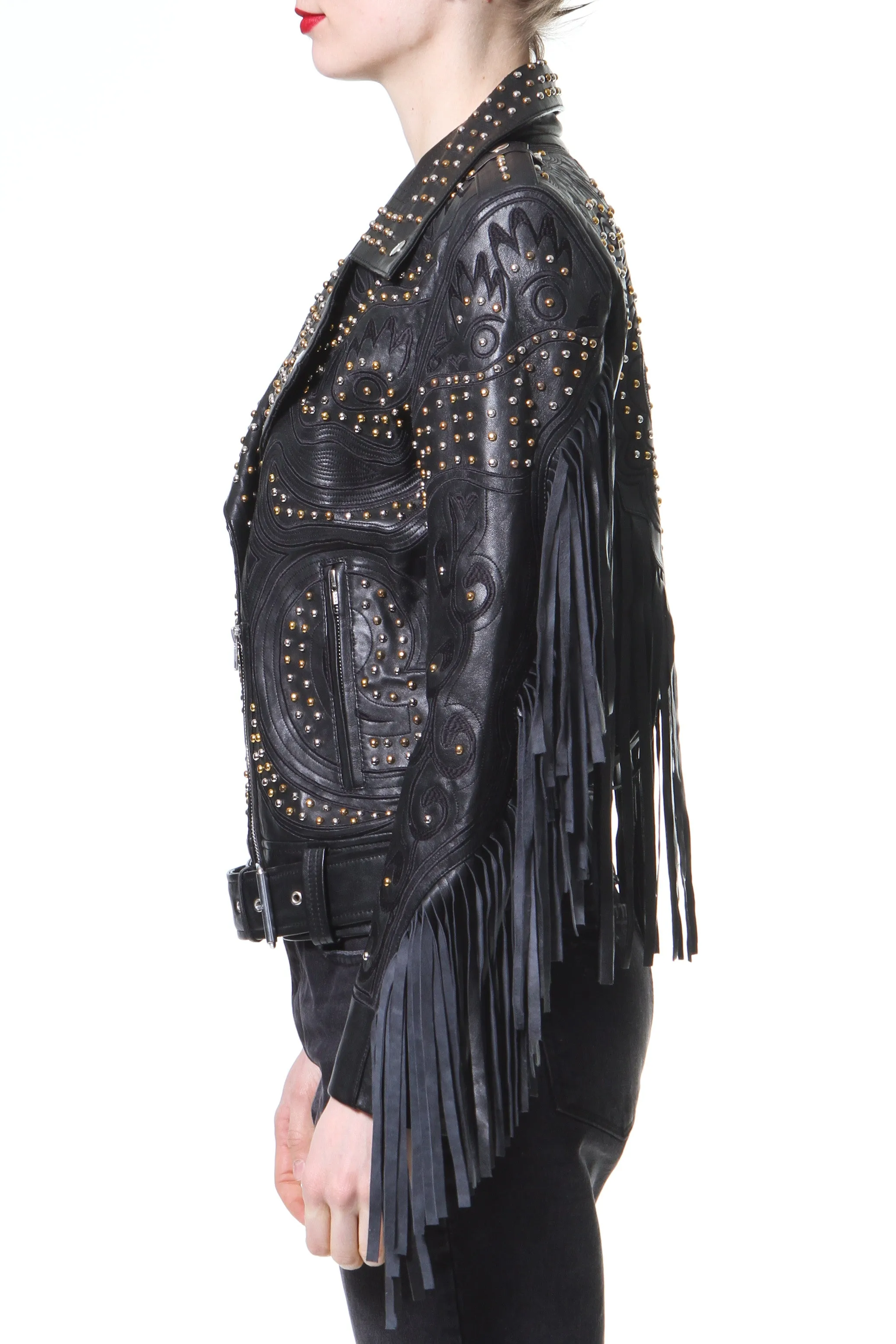 Studded Fringe Leather Biker