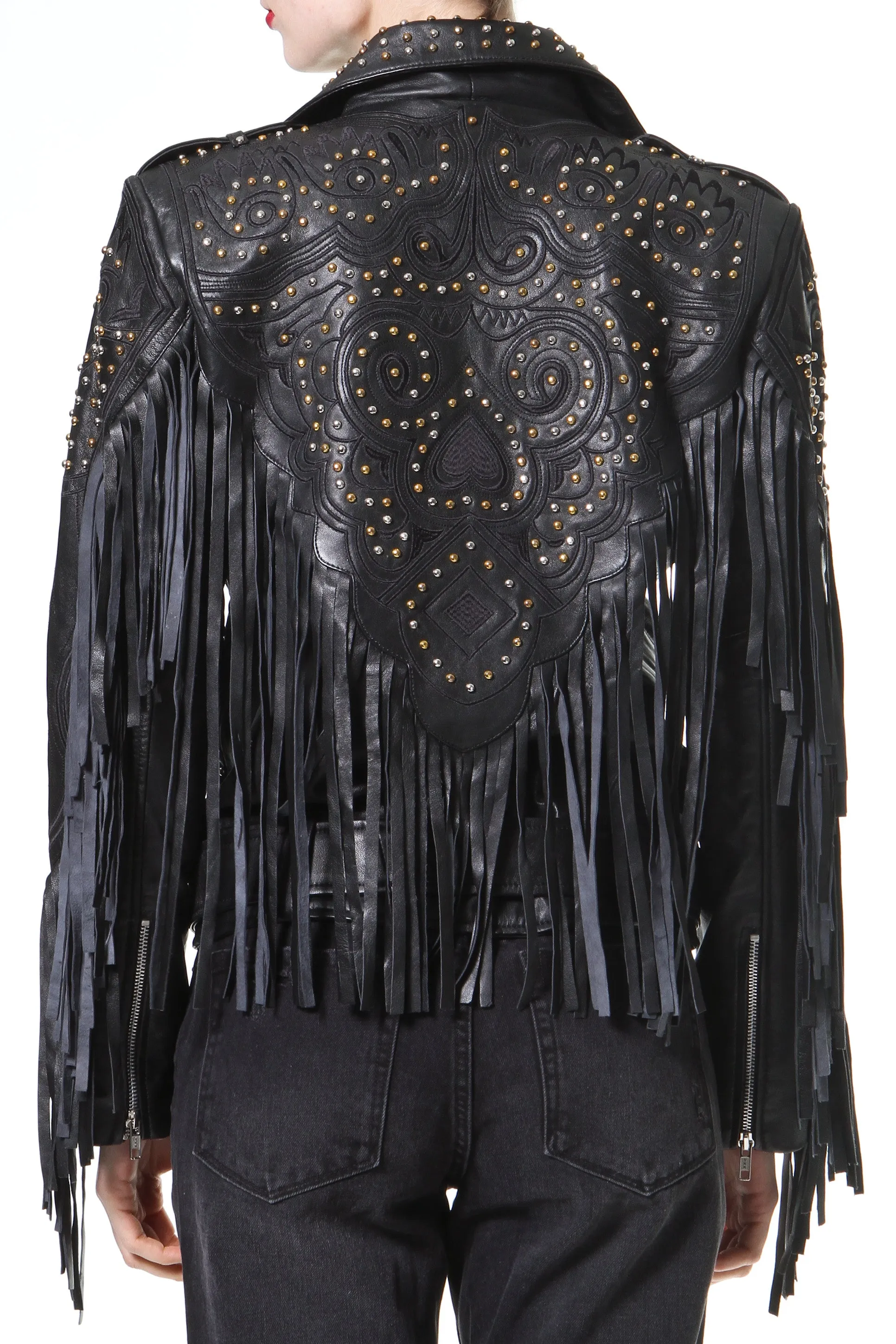 Studded Fringe Leather Biker