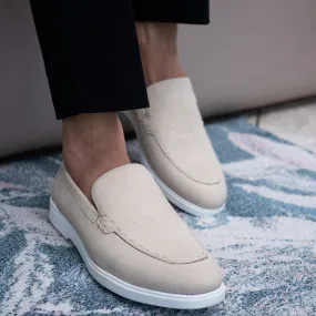 SUEDE SLIP-ONS WITH THREAD DETAIL- OFF WHITE