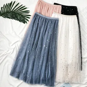 Summer New Ins Fairy High Waist Mid-length Star Moon Half-length Tulle Skirt