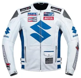 Suzuki White Motorcycle Racing Leather Jacket