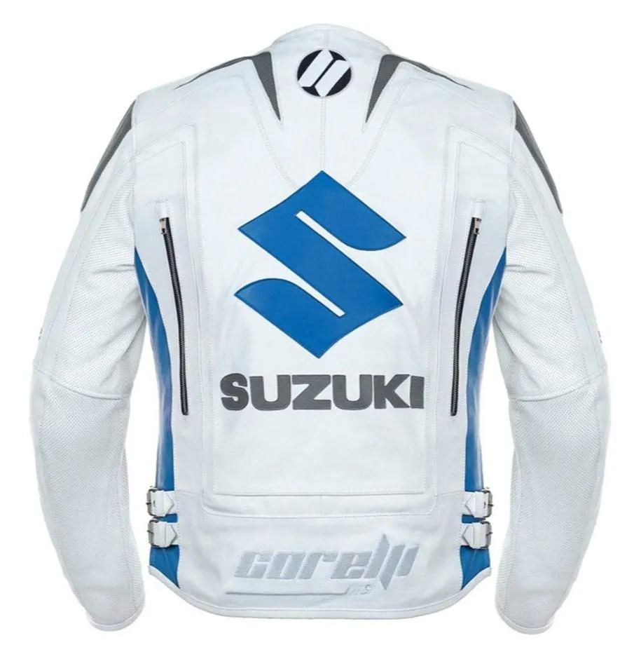 Suzuki White Motorcycle Racing Leather Jacket