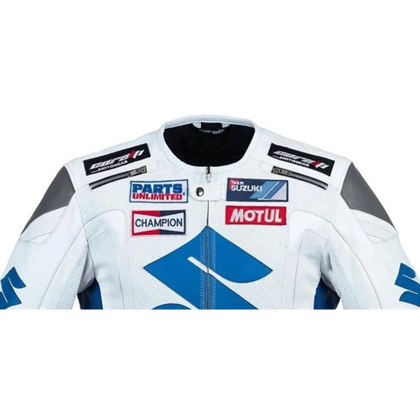 Suzuki White Motorcycle Racing Leather Jacket