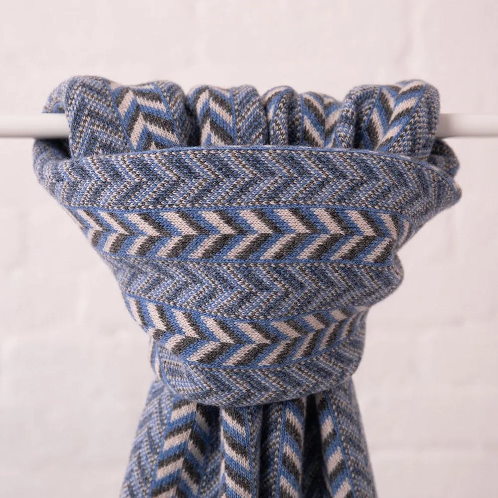 The Badminton - Geometric Chevron Scarf - Jeans Blue