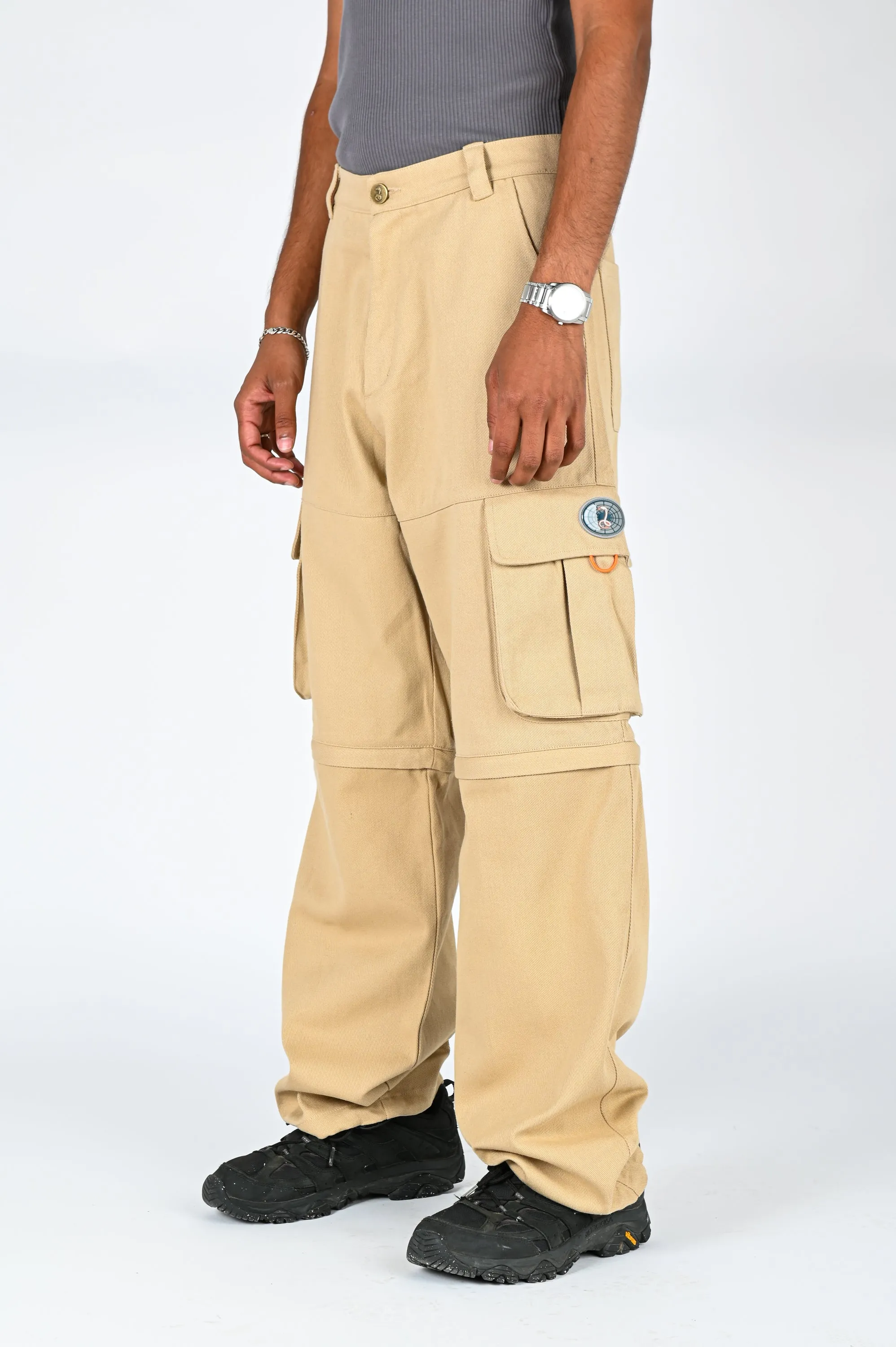 The Snake Hole 'Slowcutter' Zip Off Cargo Pants In Sand