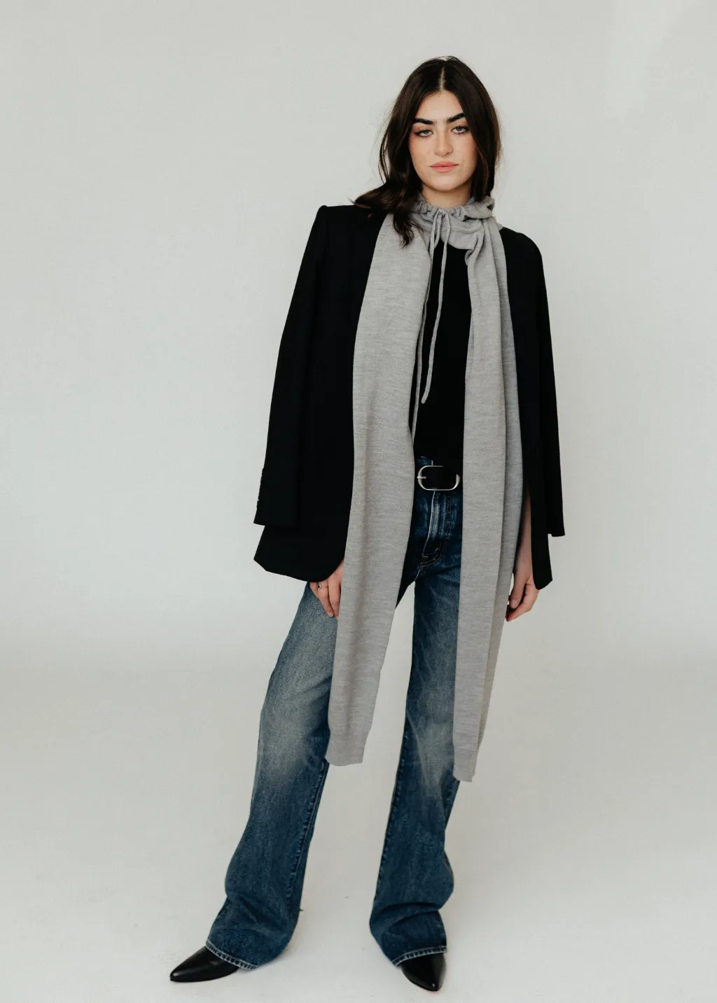 Tibi Light Weight Airy Extrafine Wool Hooded Scarf in Heather