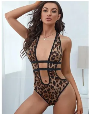 Tiger Print Lingerie style Front & Back lash With tight straps  Bodysuit ( Swimwear )