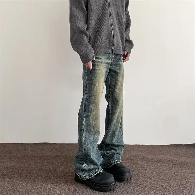 Toleet 2000s fashion High Street Washed Distressed Jeans Men's American Retro Cleanfit Flared Pants Straight Slimming Long Pants