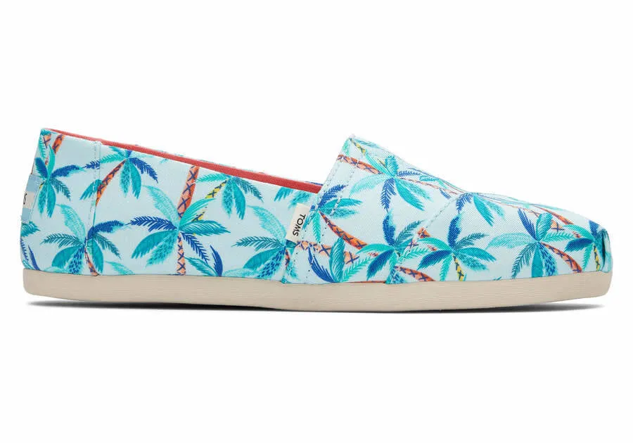 Toms Womens Alpargata Soft Blue Paper Source Palm Trees Print