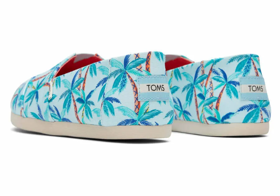 Toms Womens Alpargata Soft Blue Paper Source Palm Trees Print