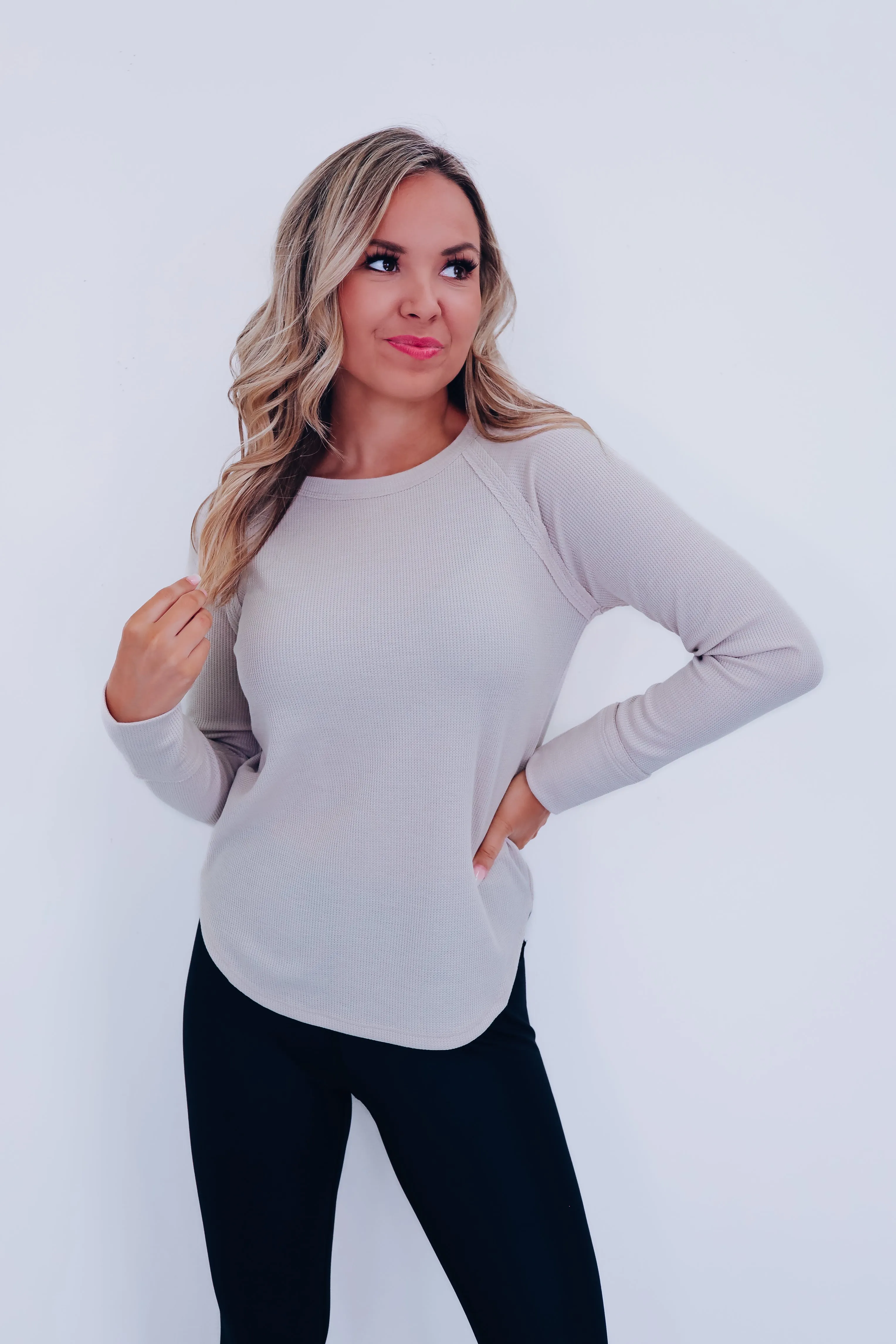 Toni Textured Long Sleeve Top - Beige