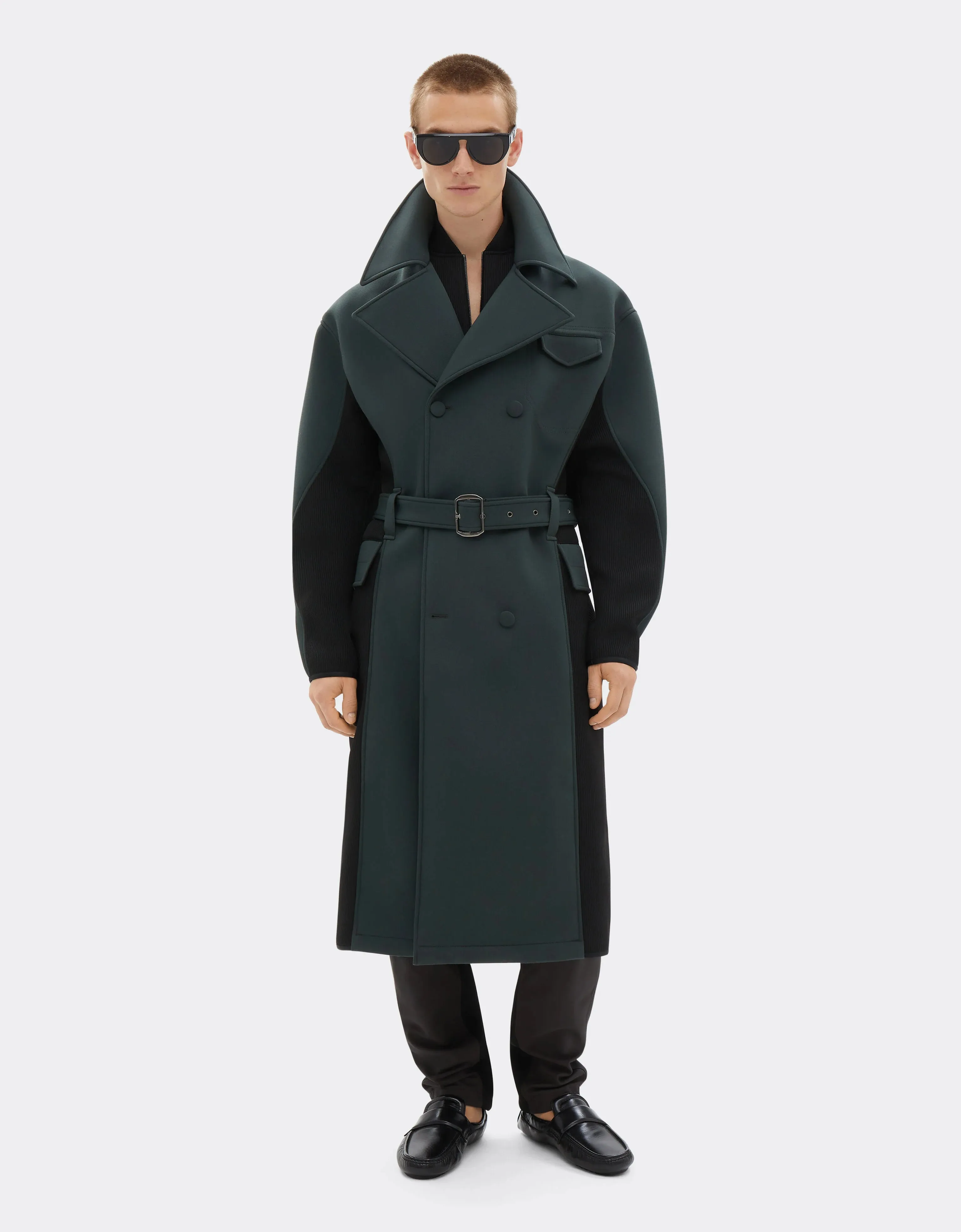 Trench Coat In Bonded Wool With Scuba Effect