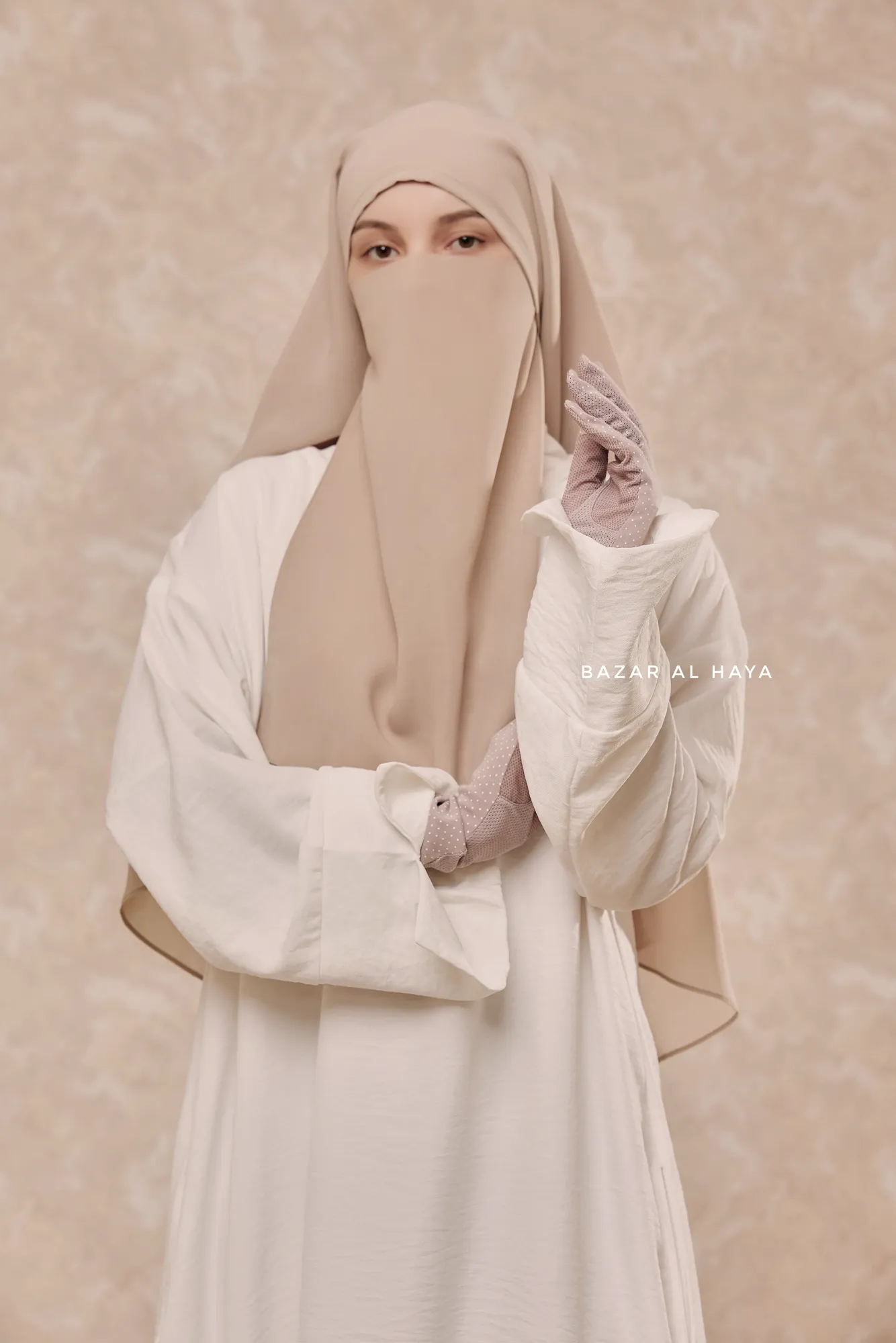 Two Layered Creme Beige Snap Scarf, Khimar, Cape - Super Soft - 3 in 1