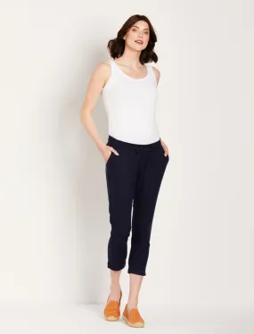 Under Belly Linen Blend Crop Maternity Pants in Navy