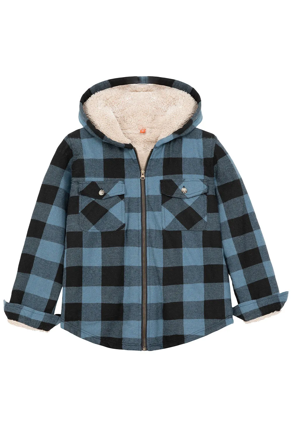 Unisex Sherpa-Lined Plaid Flannel Shacket for Toddler,Full Zip Up