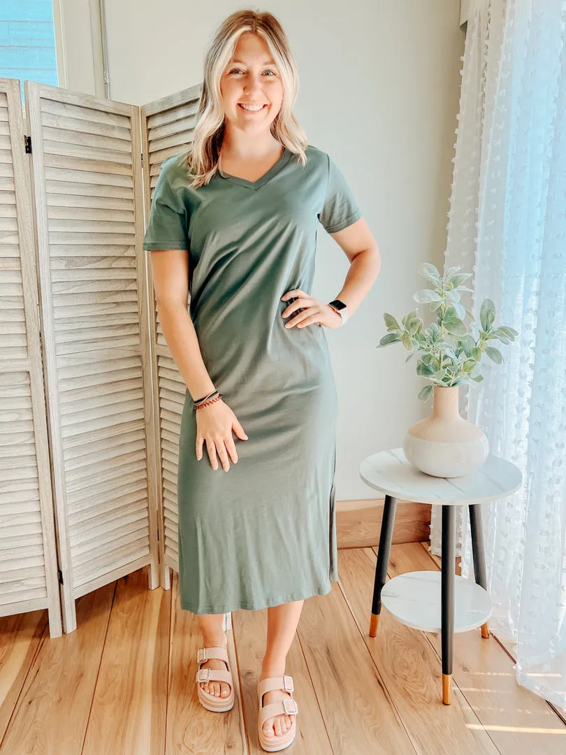 V-Neck Midi Dress