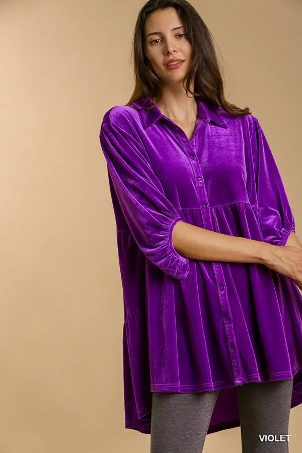 VELVET 3/4 SLEEVE TUNIC DRESS