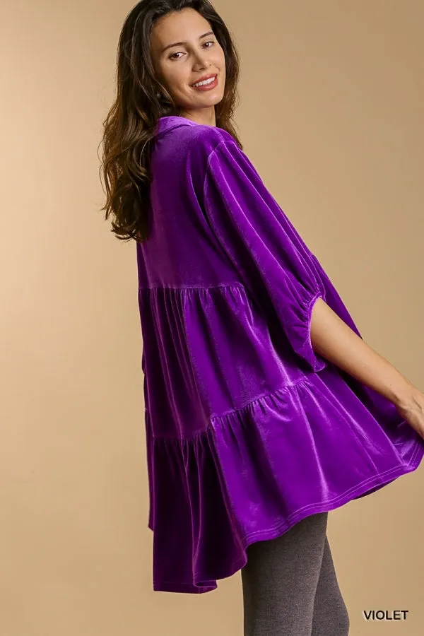 VELVET 3/4 SLEEVE TUNIC DRESS