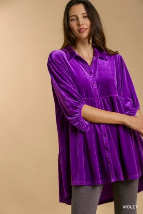 VELVET 3/4 SLEEVE TUNIC DRESS