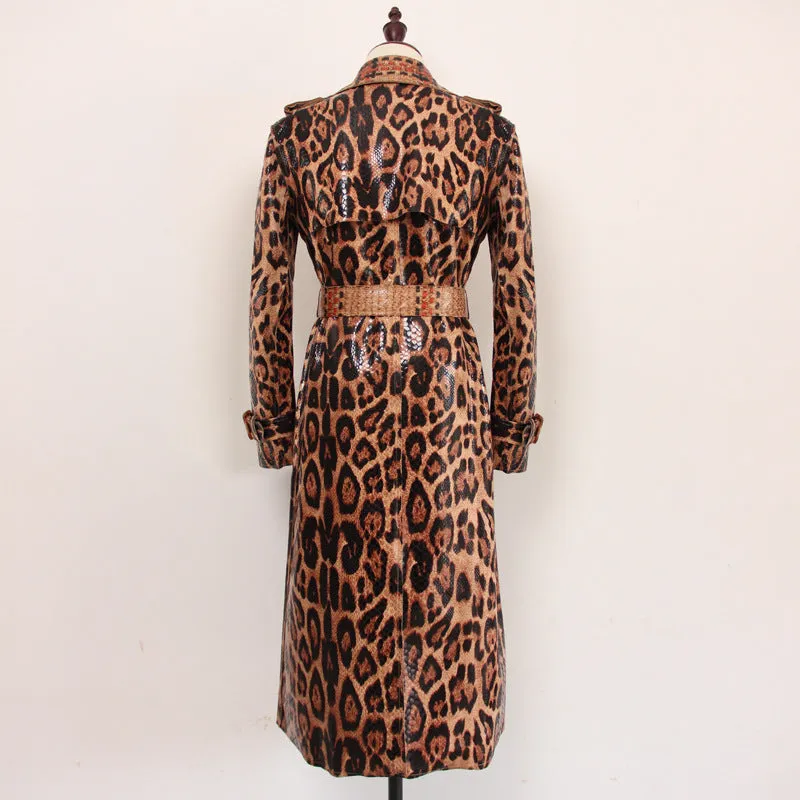 Vintage Snakeskin Pattern Long Sleeve Trench Coat