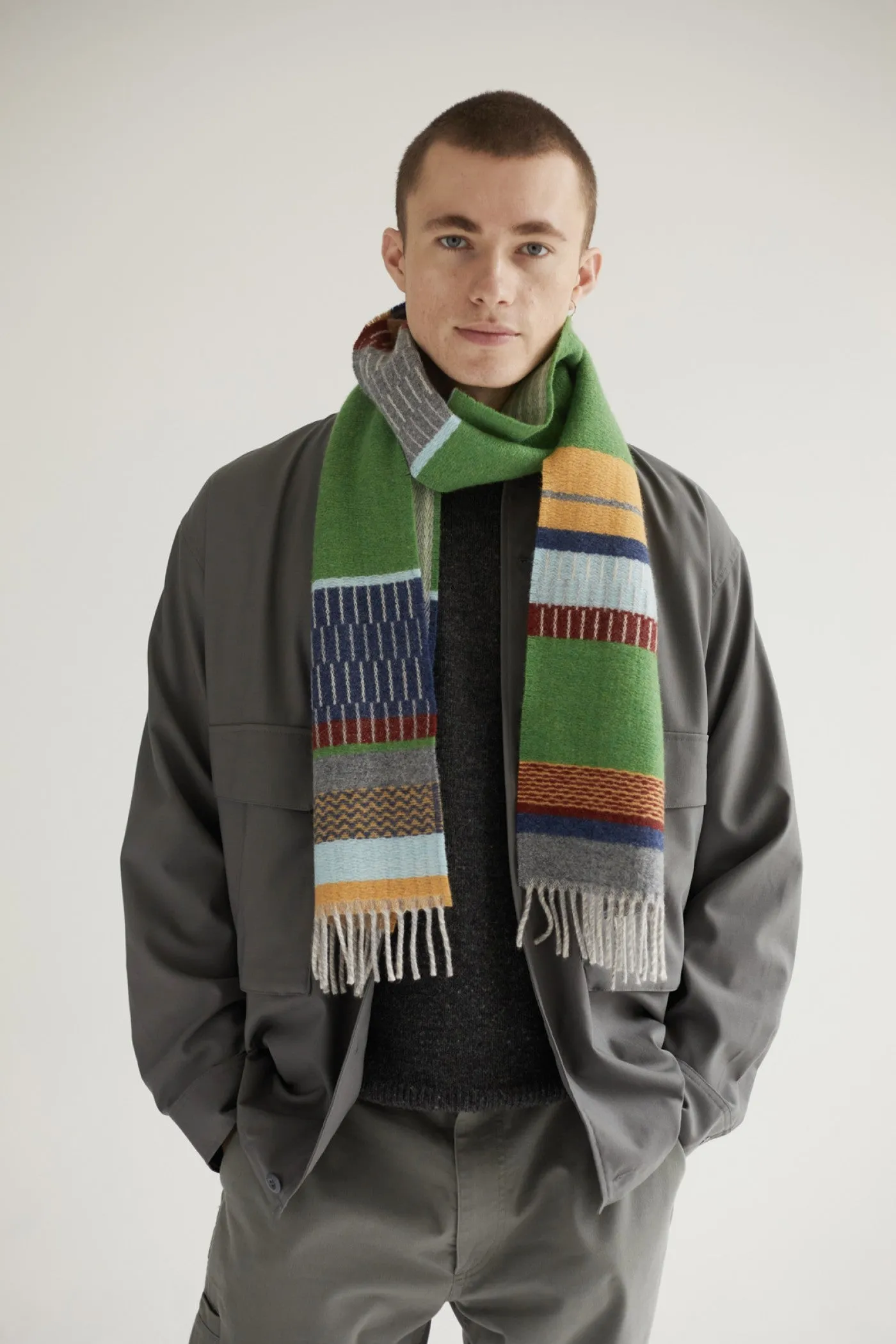 Wallace Sewell LAMBSWOOL STRIPE SCARVES  -Strathay - Pea  GREEN