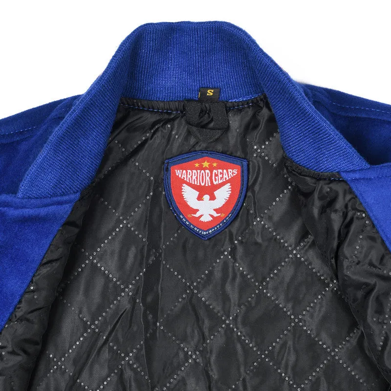 Warrior Gears Classic Hybrid Varsity Jacket for Kids, Toddler Letterman Bomber Jacket for Boys, Unisex Varsity Jacket Girls, Royal Blue Pure Wool Body & Gold Cowhide Leather Sleeves