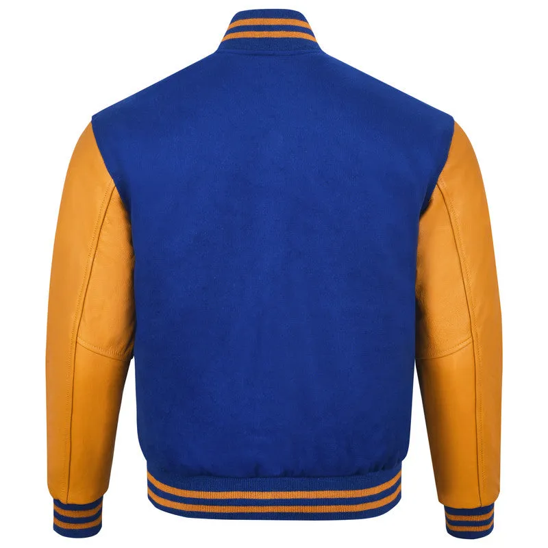 Warrior Gears Classic Hybrid Varsity Jacket for Kids, Toddler Letterman Bomber Jacket for Boys, Unisex Varsity Jacket Girls, Royal Blue Pure Wool Body & Gold Cowhide Leather Sleeves