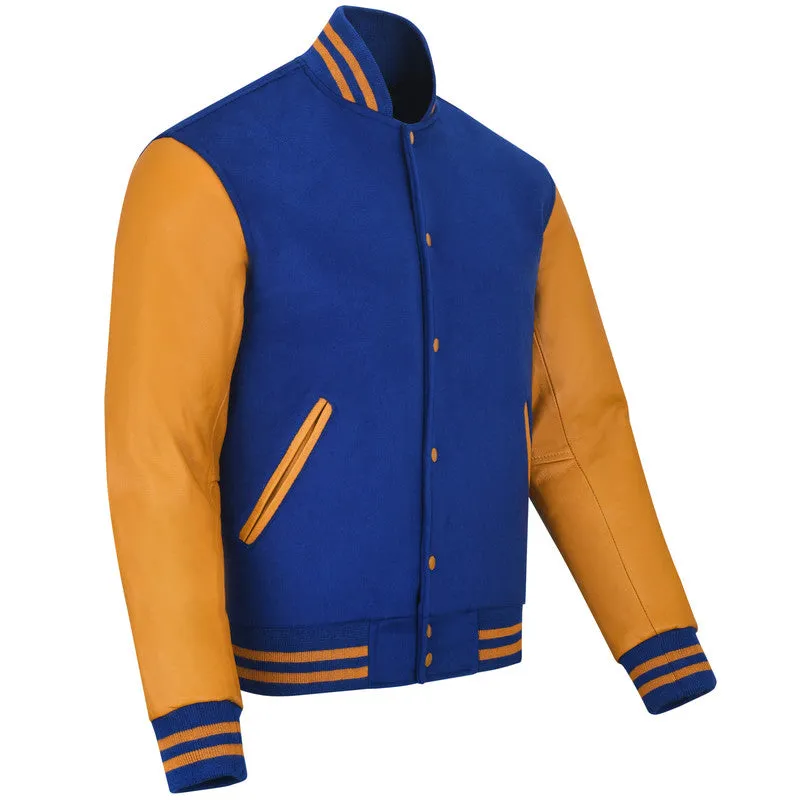 Warrior Gears Classic Hybrid Varsity Jacket for Kids, Toddler Letterman Bomber Jacket for Boys, Unisex Varsity Jacket Girls, Royal Blue Pure Wool Body & Gold Cowhide Leather Sleeves