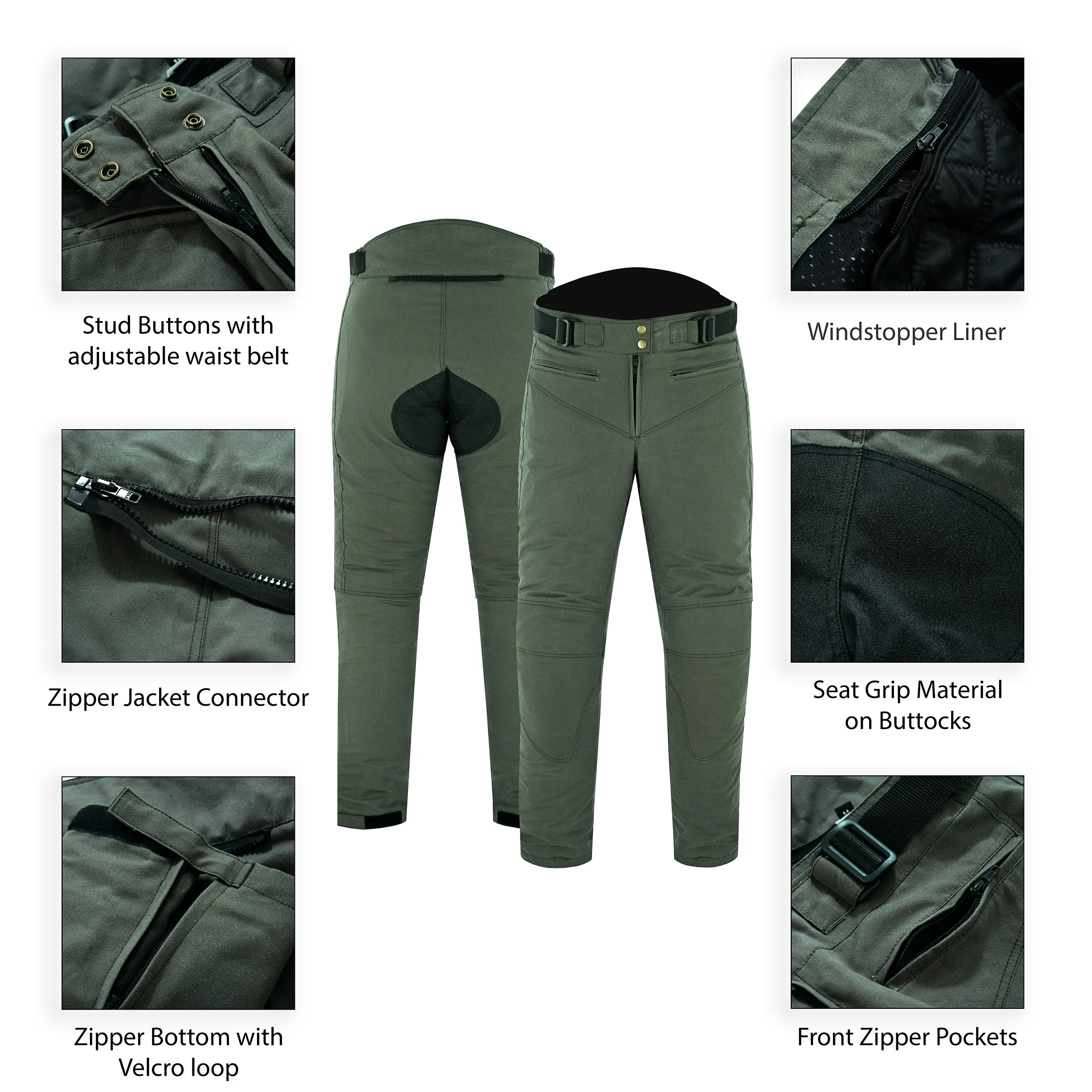 Warrior Gears® LADIES Wax Cotton Waxed Motorcycle Trousers, Waterproof Breathable CE Armour Biker Racing Trouser - Green