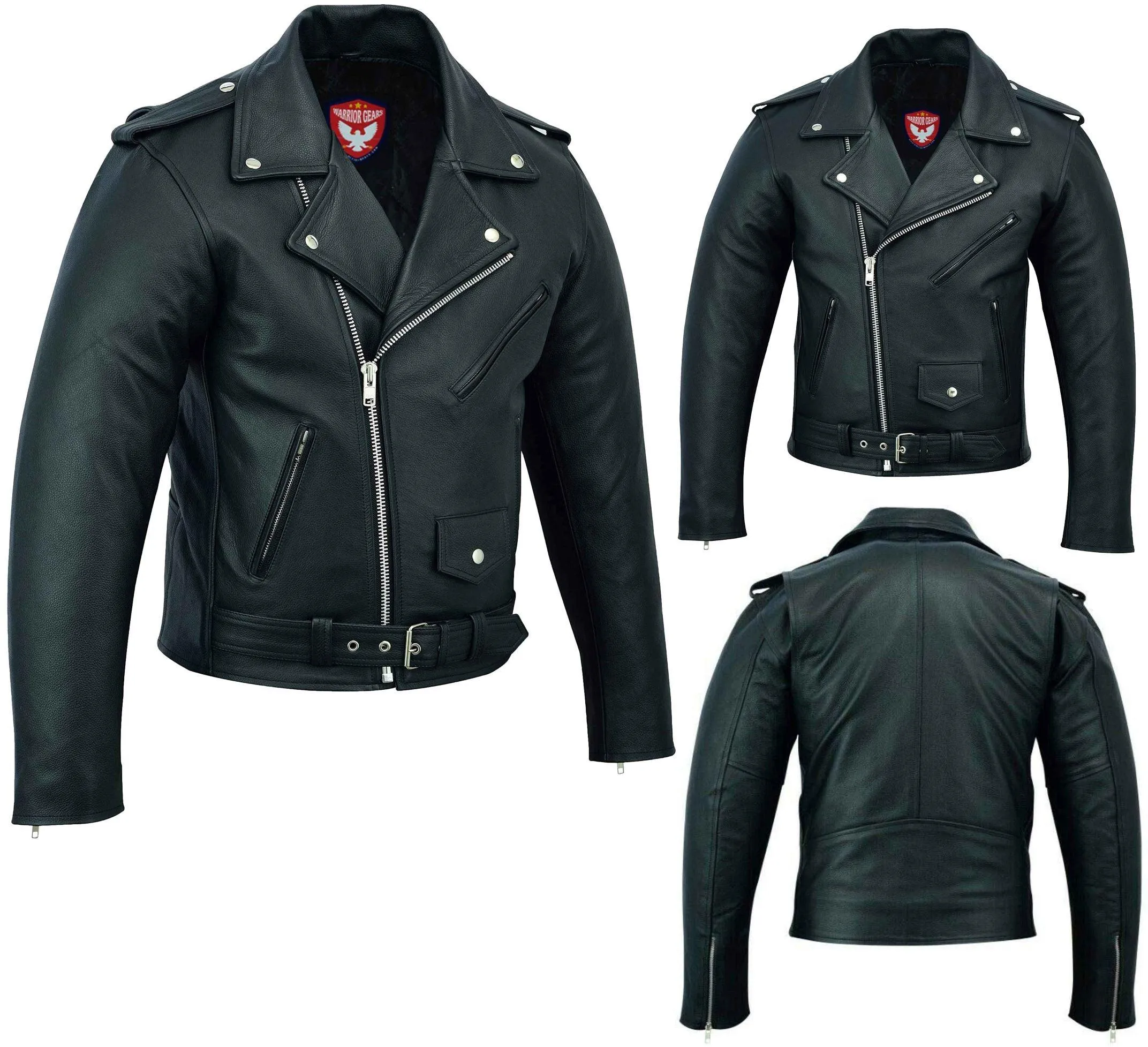 Warrior Gears® Perfecto Marlo Brando Leather Motorcycle Jacket for Men | Cowhide- Black