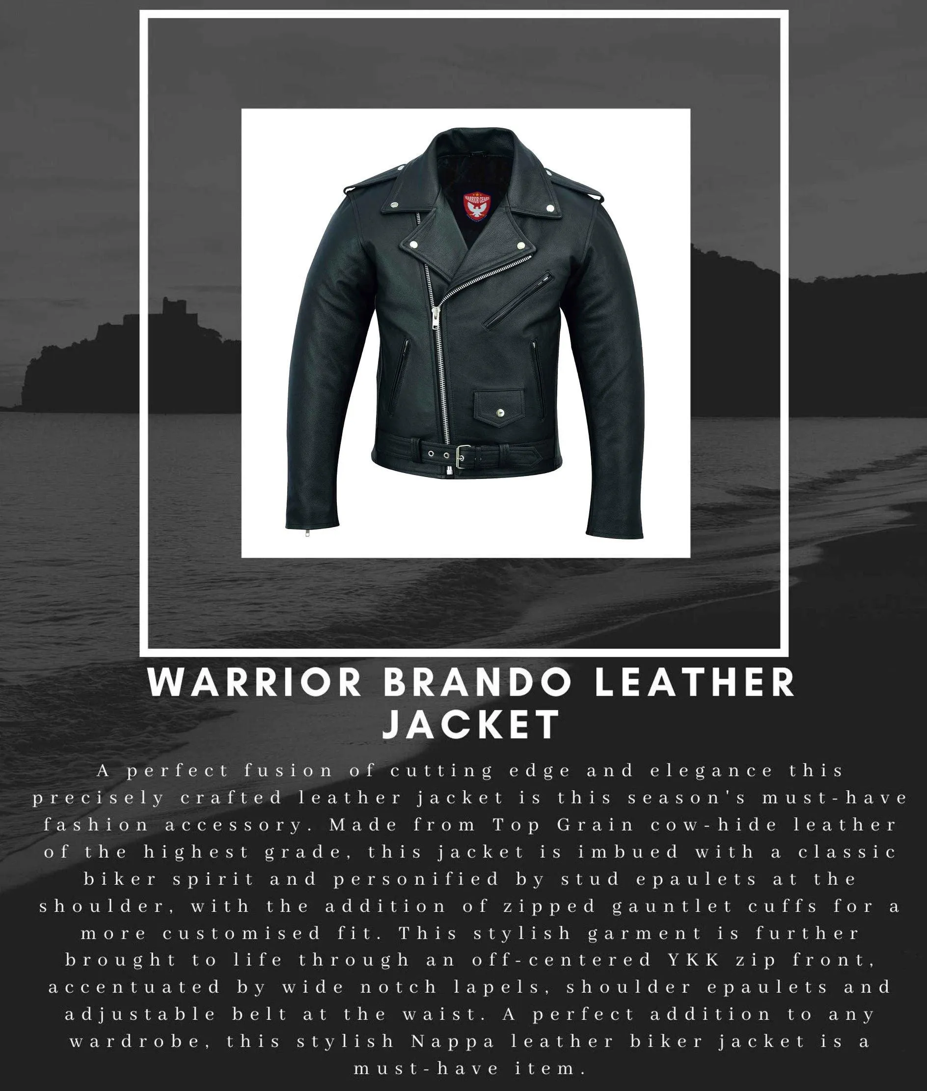 Warrior Gears® Perfecto Marlo Brando Leather Motorcycle Jacket for Men | Cowhide- Black