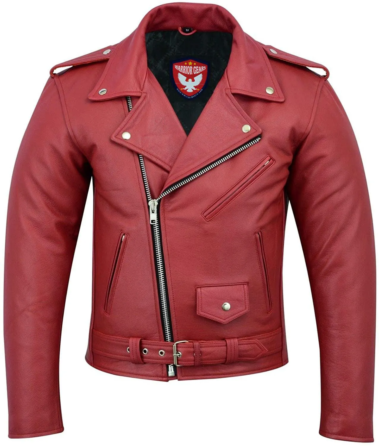 Warrior Gears® Perfecto Marlo Brando Leather Motorcycle Jacket for Men  Cowhide- Red