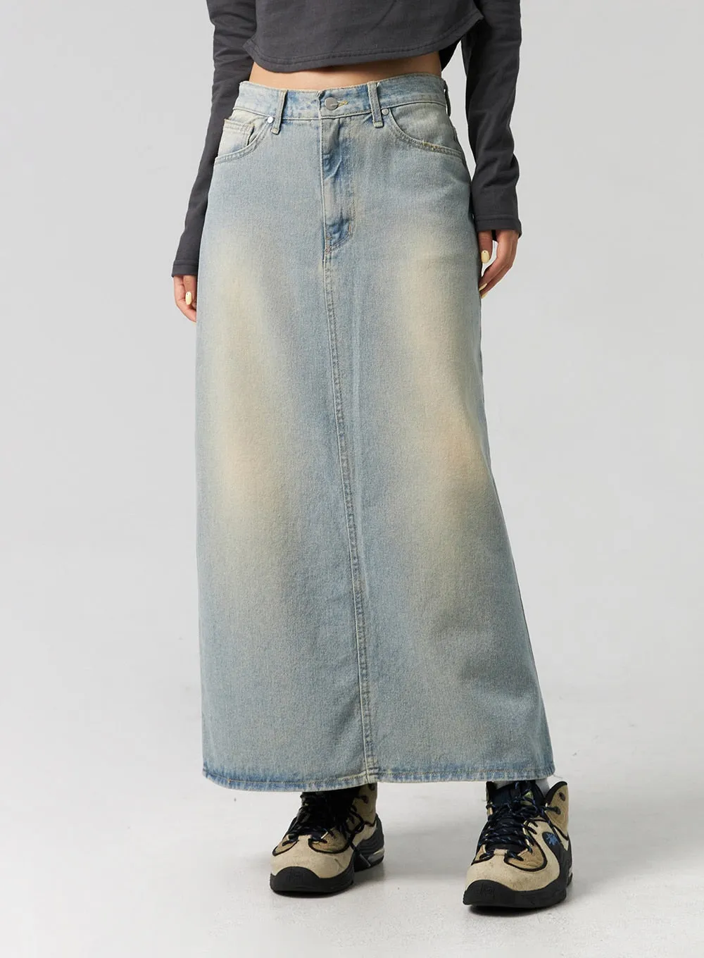 Washed Denim Maxi Skirt CG327