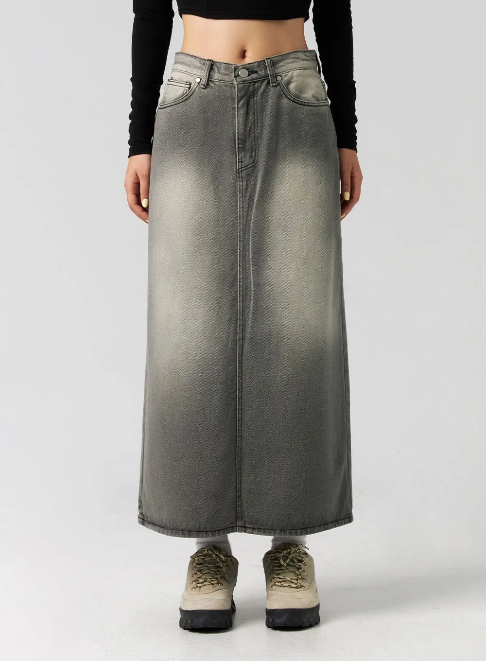 Washed Denim Maxi Skirt CG327