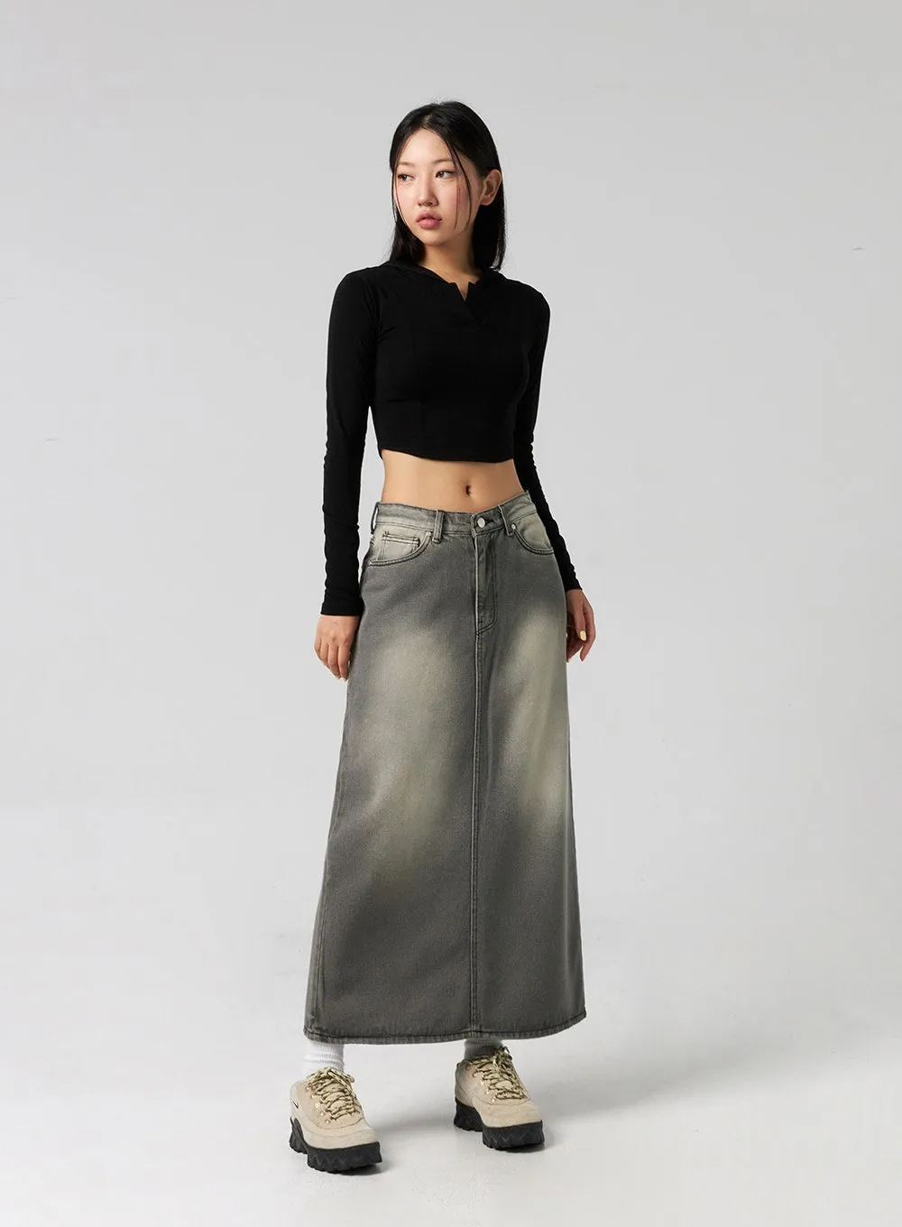 Washed Denim Maxi Skirt CG327