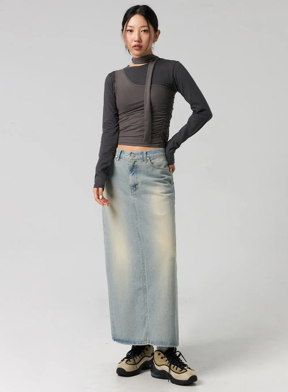 Washed Denim Maxi Skirt CG327