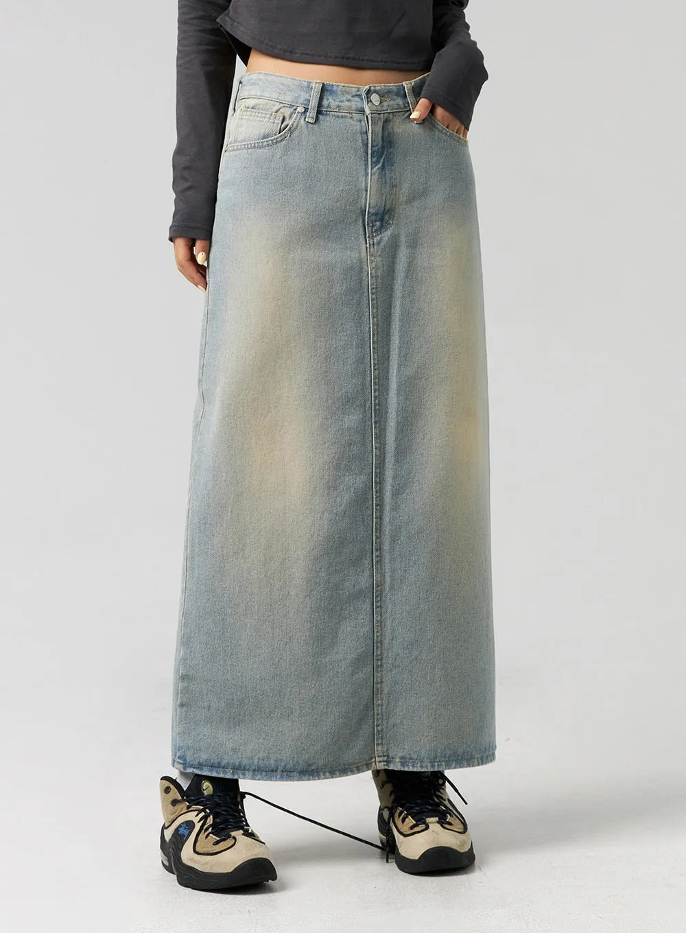 Washed Denim Maxi Skirt CG327