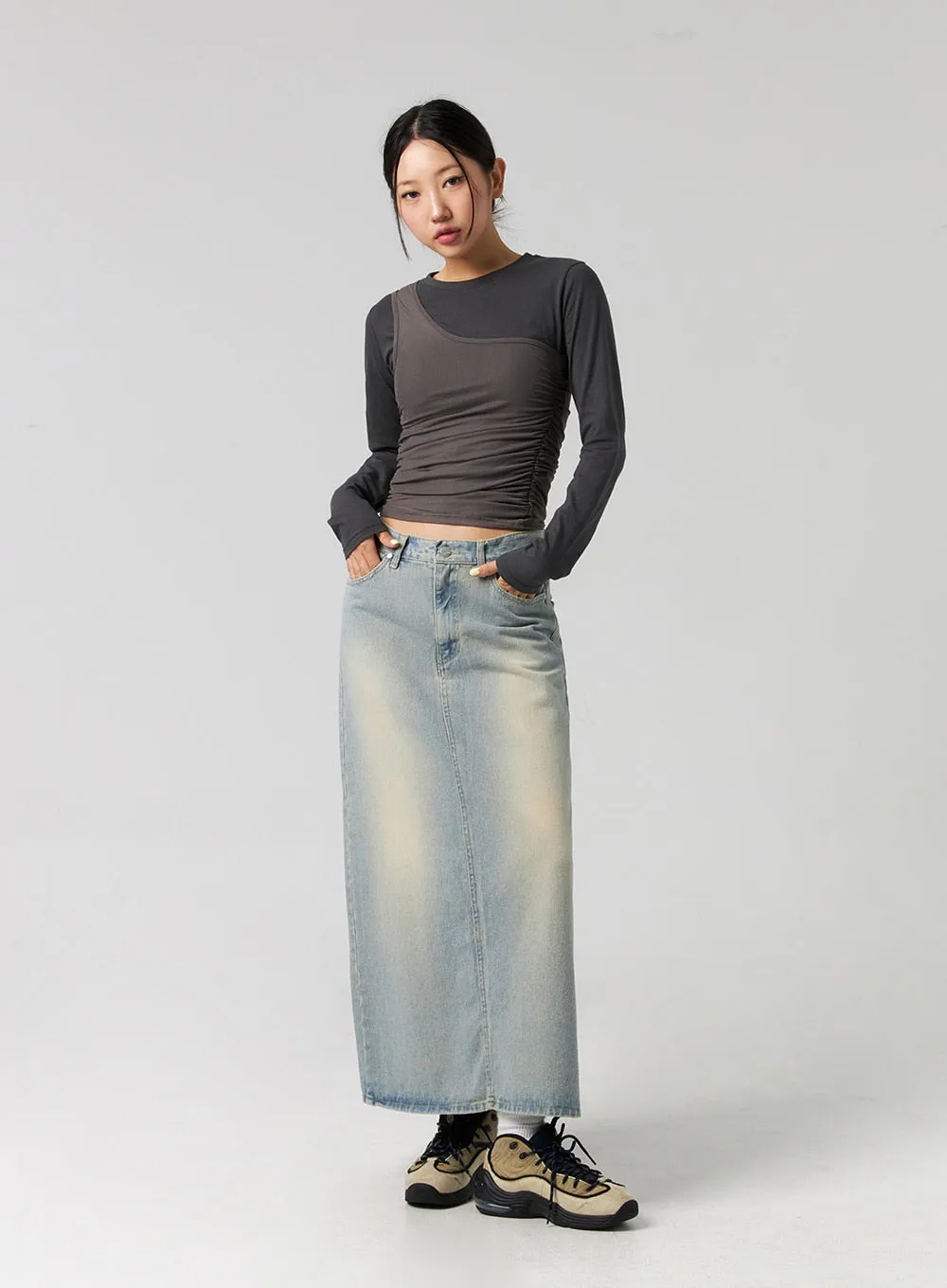 Washed Denim Maxi Skirt CG327