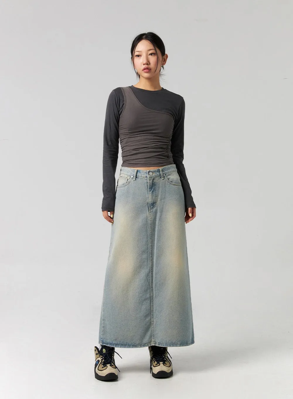 Washed Denim Maxi Skirt CG327