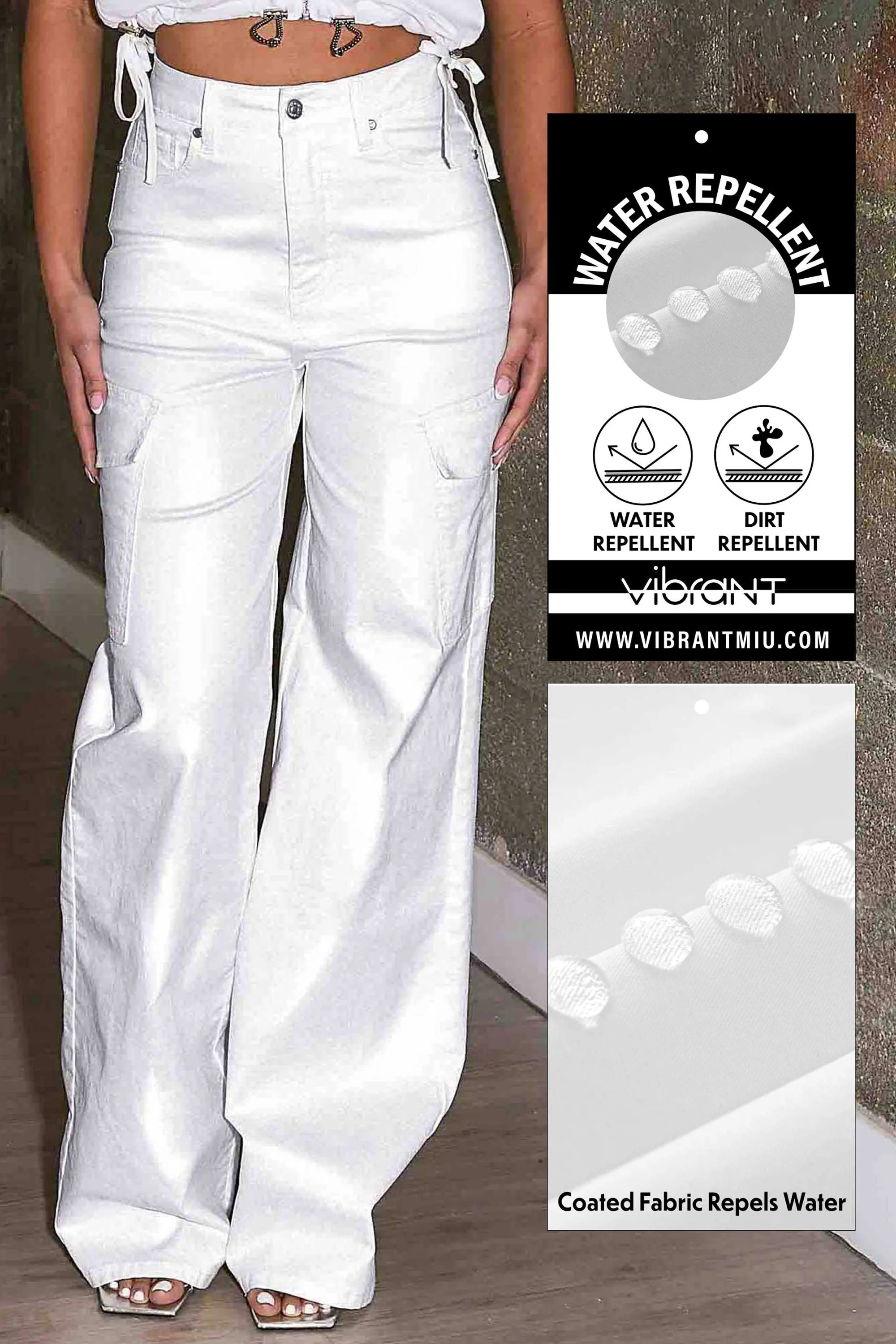 Water Repellent Coated Cargo Wide Leg Pants