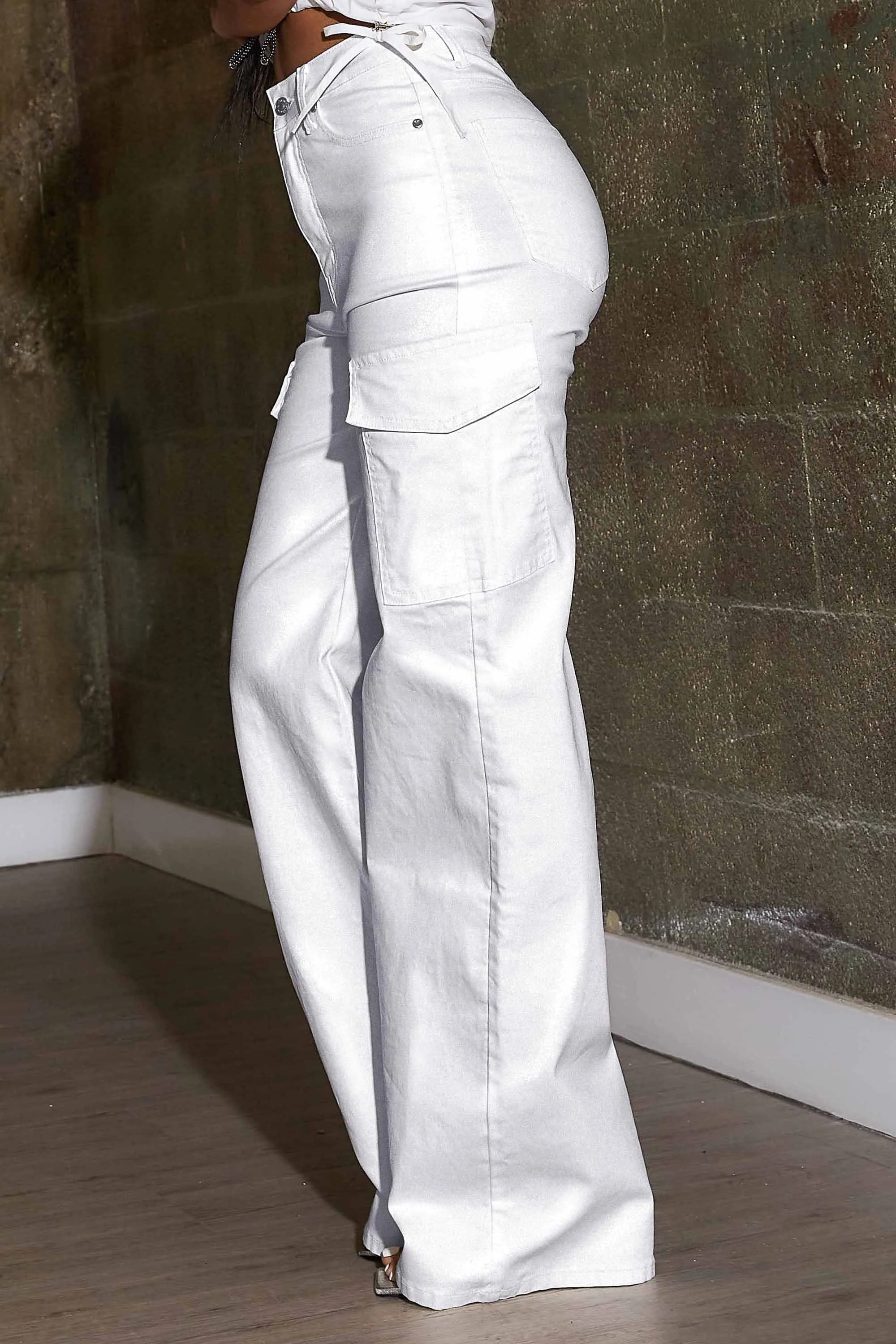 Water Repellent Coated Cargo Wide Leg Pants