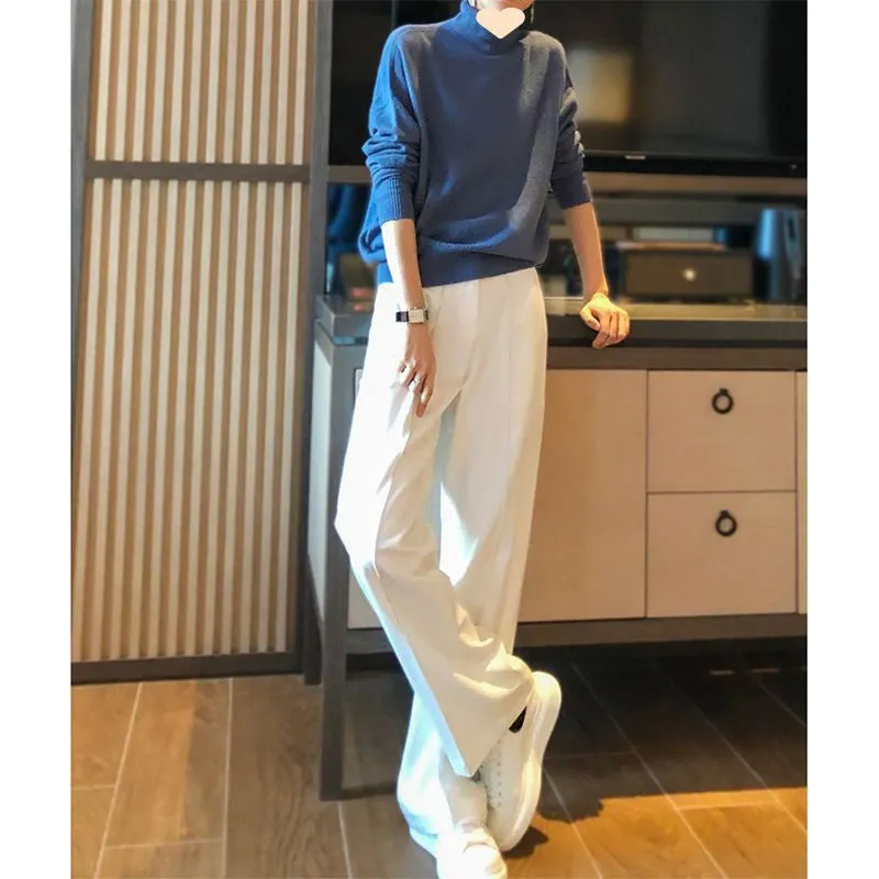 Wenkouban women’s fashion Tall Lengthened Pants Slimming Long Legs Straight High Waist Long Wide Leg Pants White Suit Pants