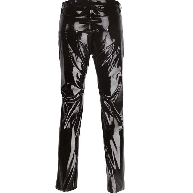 Wetlook Style Black Leather Pants