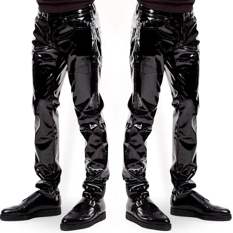 Wetlook Style Black Leather Pants