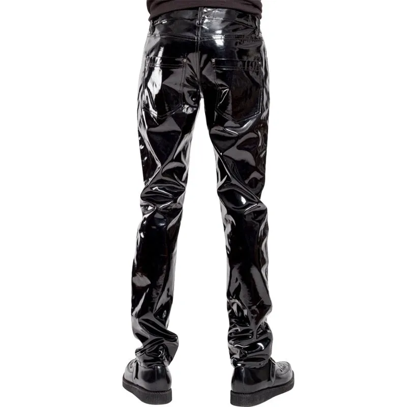 Wetlook Style Black Leather Pants