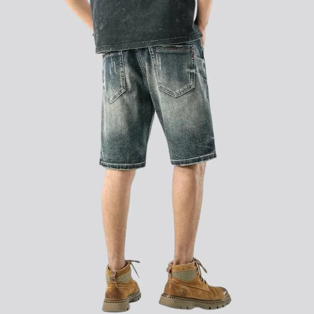 Whiskered baggy men's jean shorts